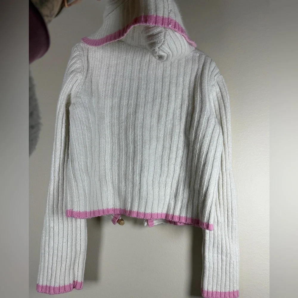 Justice Y2K Hooded Toggle Button Ribbed Knit Rabbit Fur Blend Cardigan